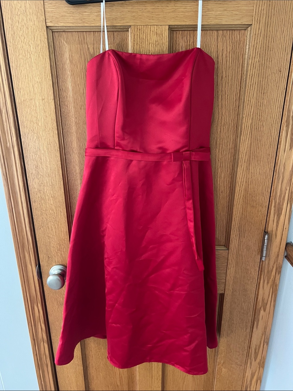 Strapless Red Satin Party Dress